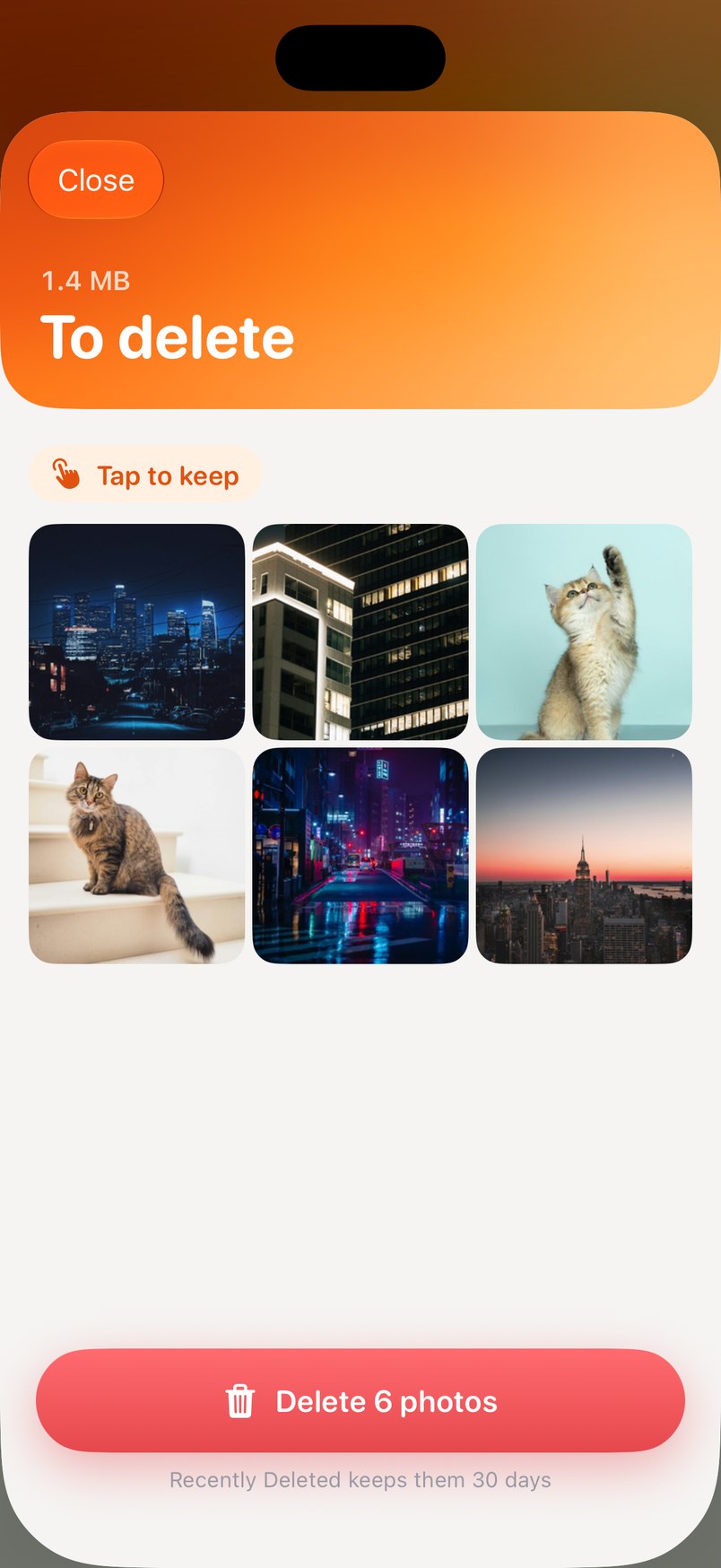 The review grid before deleting